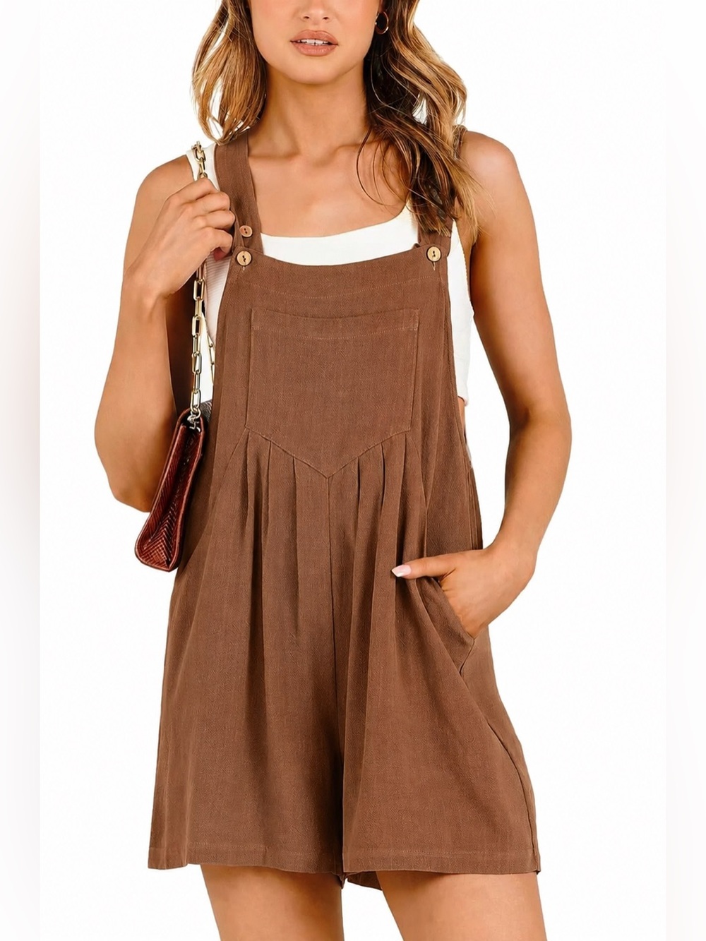 Casual Brown Relaxed Overall Romper - Picture 1 of 1